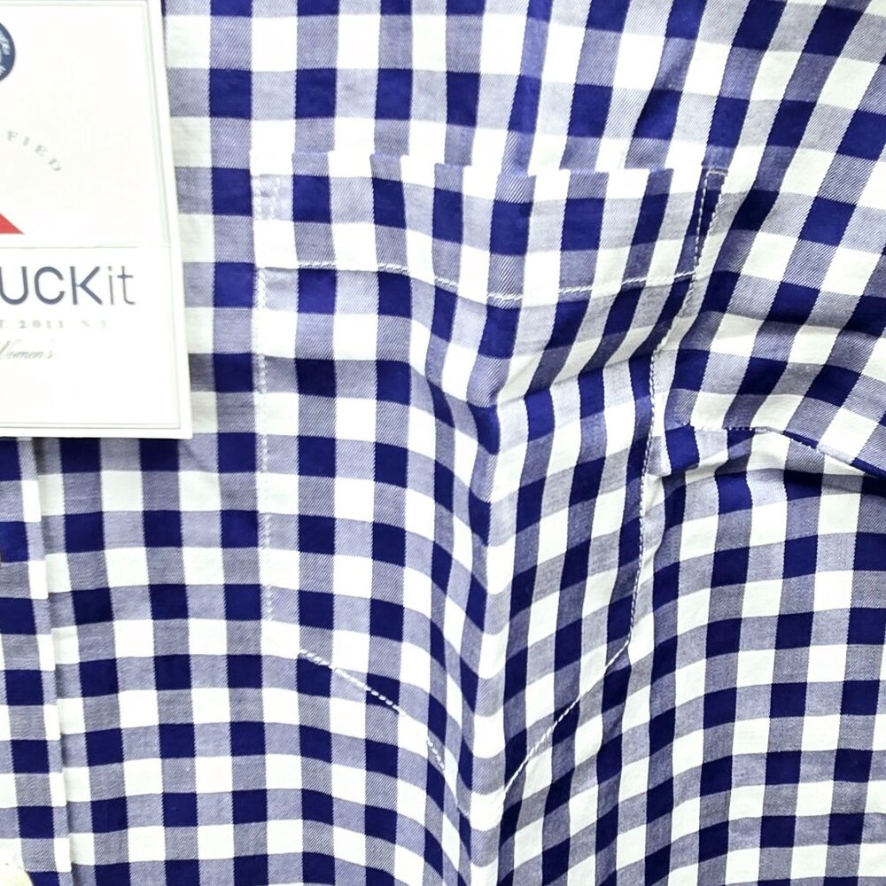 NWT UNTUCKit BELLEZA 100% COTTON GINGHAM NAVY BLUE/WHITE BUTTON FRONT SHIRT - Picture 7 of 10